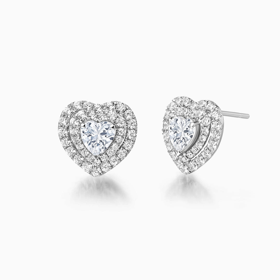 0.6 TCW Heart Cut Double Halo Stud Moissanite Earrings