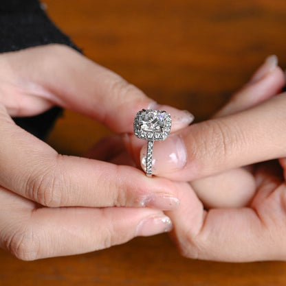 2.0 CT Cushion Pave & Halo Moissanite Engagement Ring