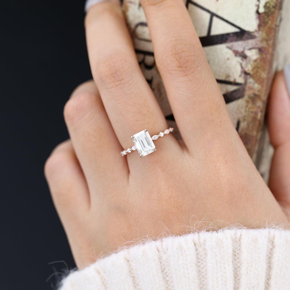 1.6 CT Emerald Pave Moissanite Engagement Ring