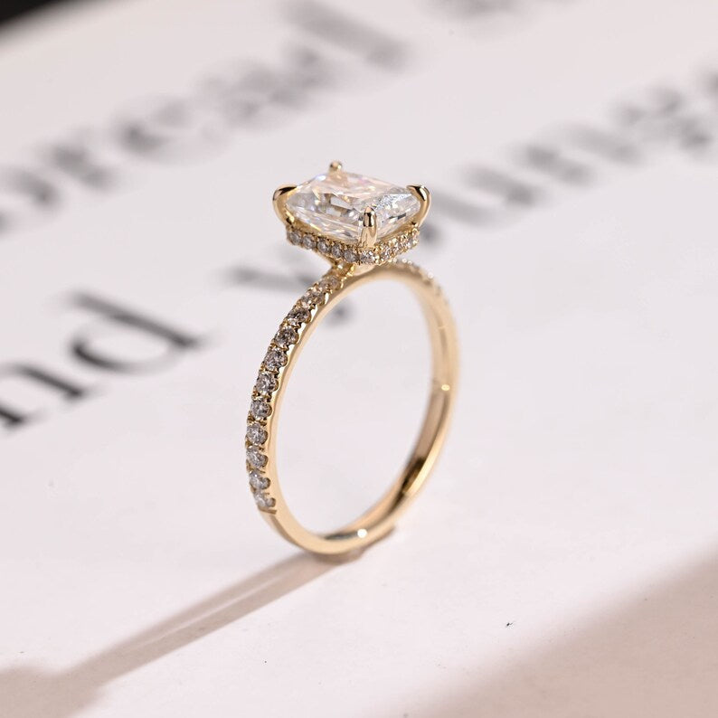 2.0 CT Radiant Pave Moissanite Engagement Ring