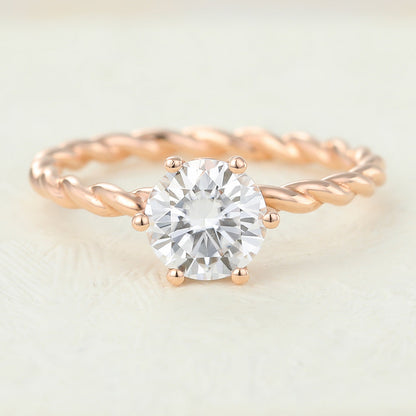 0.88 CT Round Shaped Moissanite Engagement Ring In Solitaire Design