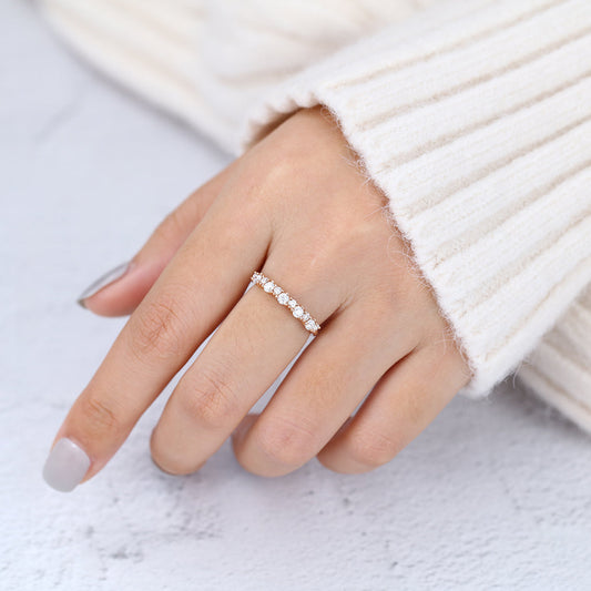 0.29 TCW Round Shaped Moissanite Half Eternity Wedding Band