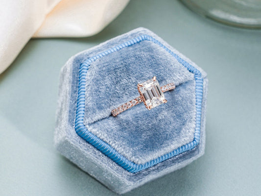 2.0 CT Emerald Hidden Halo Moissanite Engagement Ring