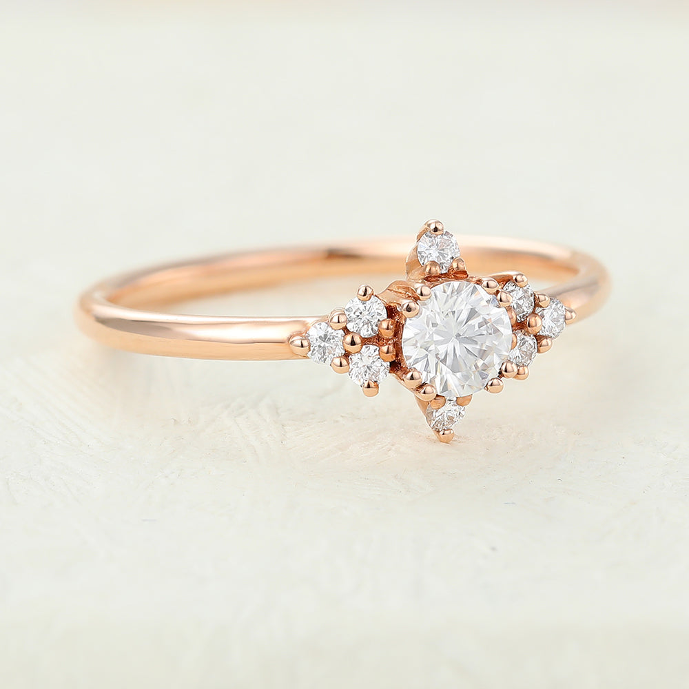 0.22 CT Round Shaped Moissanite Engagement Ring In Cluster Design