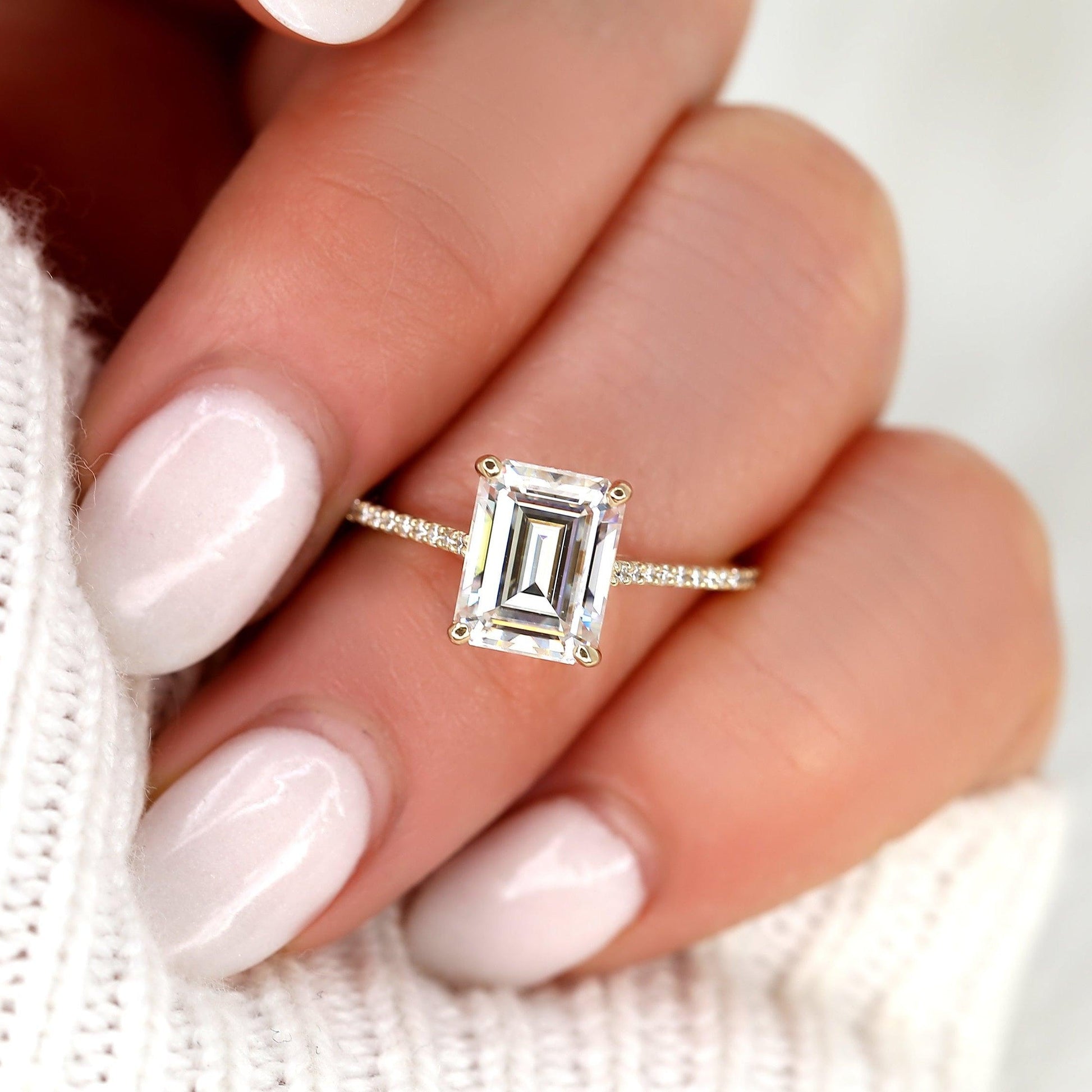 2.6 CT Emerald Pave Moissanite Engagement Ring