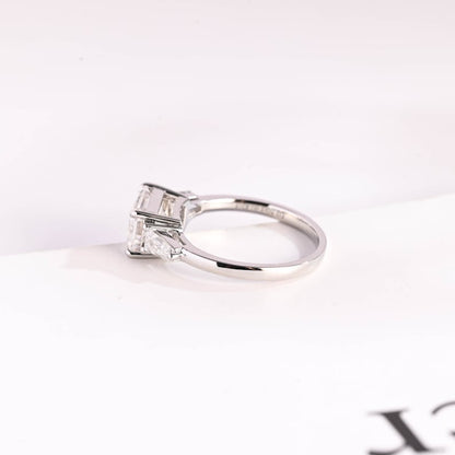 2.0 CT Emerald Three Stone Moissanite Engagement Ring