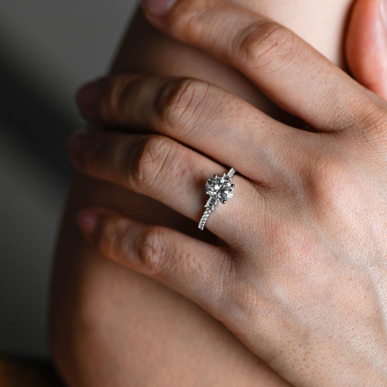 2.0 CT Oval Pave Moissanite Engagement Ring