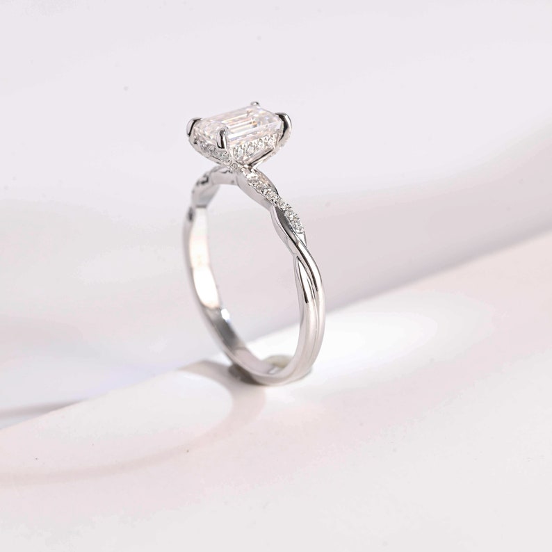 2.0 CT Emerald Twisted Pave Moissanite Engagement Ring