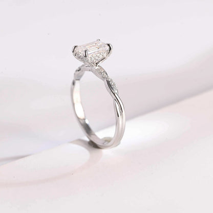 2.0 CT Emerald Twisted Pave Moissanite Engagement Ring
