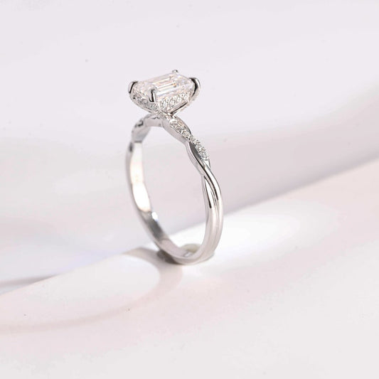 2.0 CT Emerald Twisted Pave Moissanite Engagement Ring