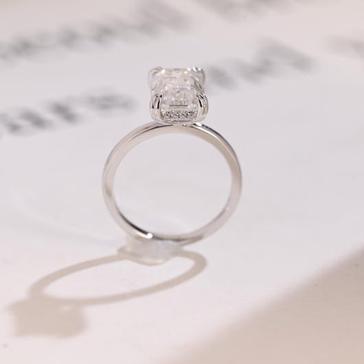 2.0 CT Hidden Halo Emerald Moissanite Engagement Ring