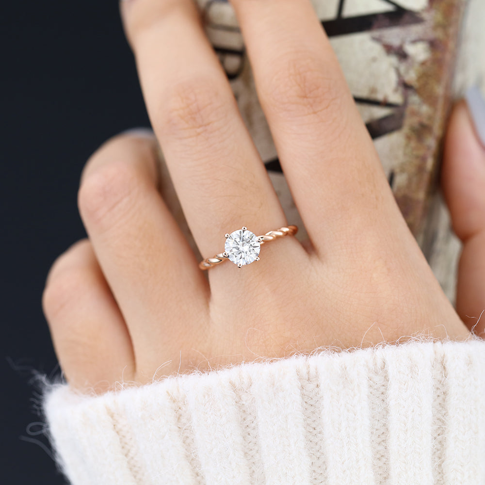 0.88 CT Round Shaped Moissanite Engagement Ring In Solitaire Design