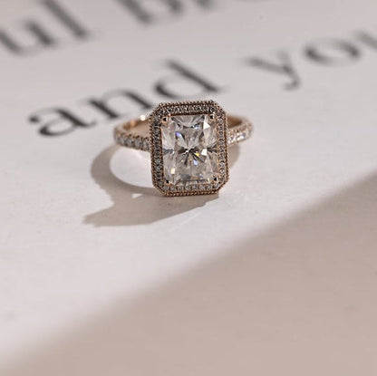 2.0 CT Radiant Pave & Halo Moissanite Engagement Ring
