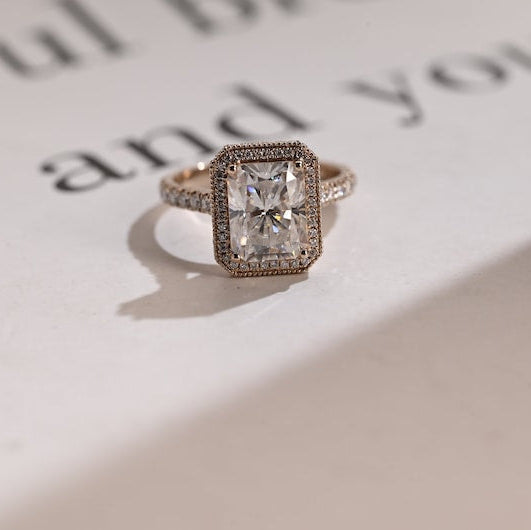 2.0 CT Radiant Pave & Halo Moissanite Engagement Ring