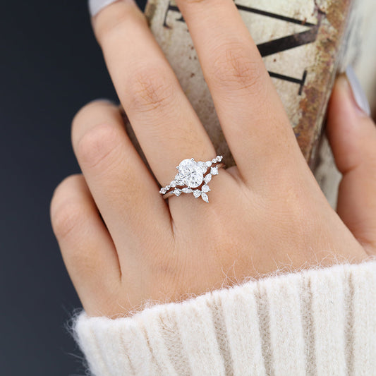 1.33 CT Oval Cluster Moissanite Bridal Set
