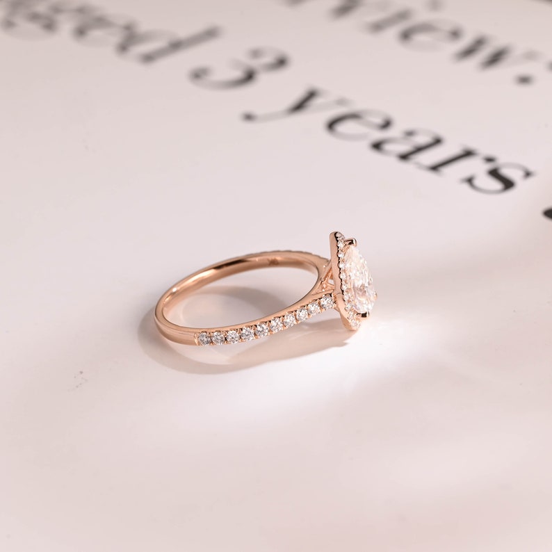 2.0 CT Pear Pave & Halo Moissanite Engagement Ring
