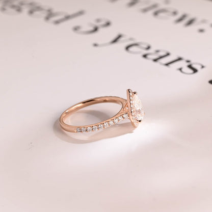 2.0 CT Pear Pave & Halo Moissanite Engagement Ring