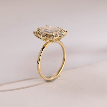 2.0 CT Emerald Halo Moissanite Engagement Ring