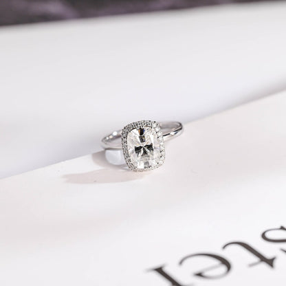 2.0 CT Elongated Cushion Halo Moissanite Engagement Ring