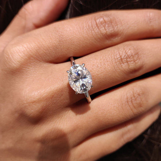 2CT East West Oval Solitaire Moissanite Engagement Ring