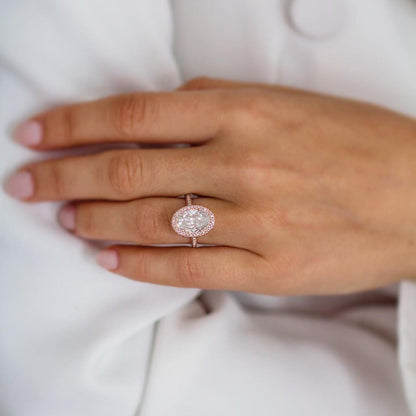 3.85 CT Oval Halo & Pave Moissanite Engagement Ring