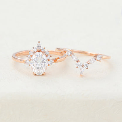 1.33 CT Oval Cluster Moissanite Bridal Set