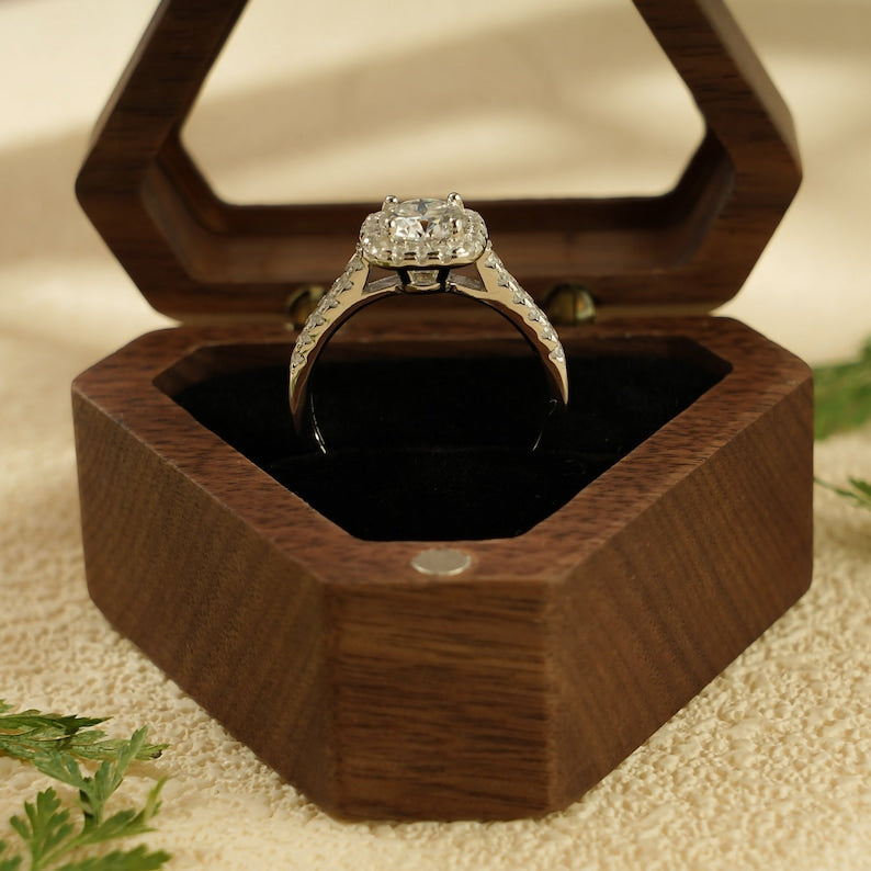 Stunning 1.0 - 2.0 CT Cushion Moissanite Engagement Ring With Halo Design 5