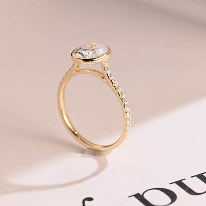 2.0 CT Oval Bezel & Pave Moissanite Engagement Ring