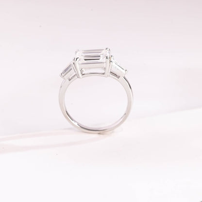 2.0 CT Emerald Three Stone Moissanite Engagement Ring