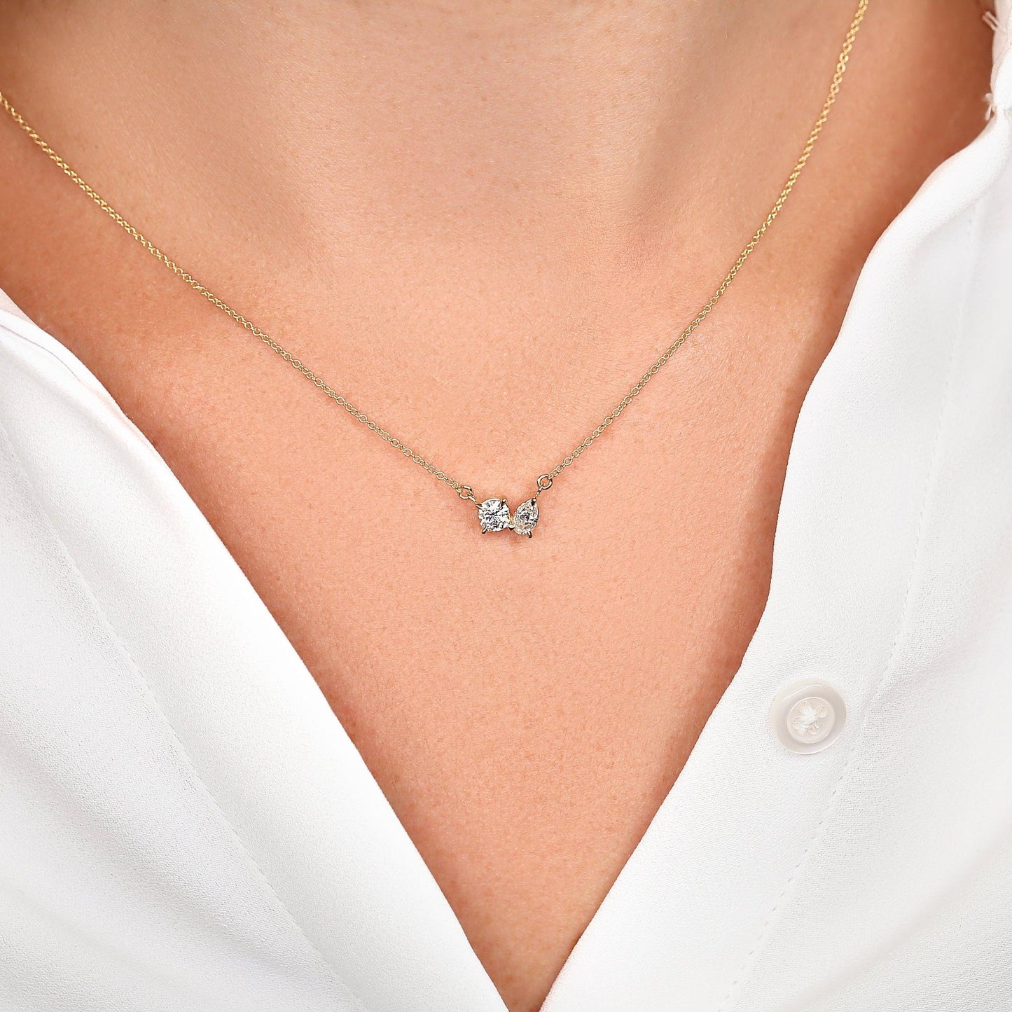 0.5 TCW Round & Pear Moissanite Two Stone Necklace