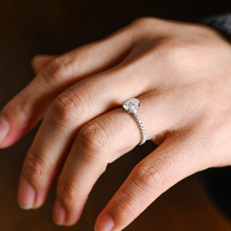 2.0 CT Oval Pave Moissanite Engagement Ring