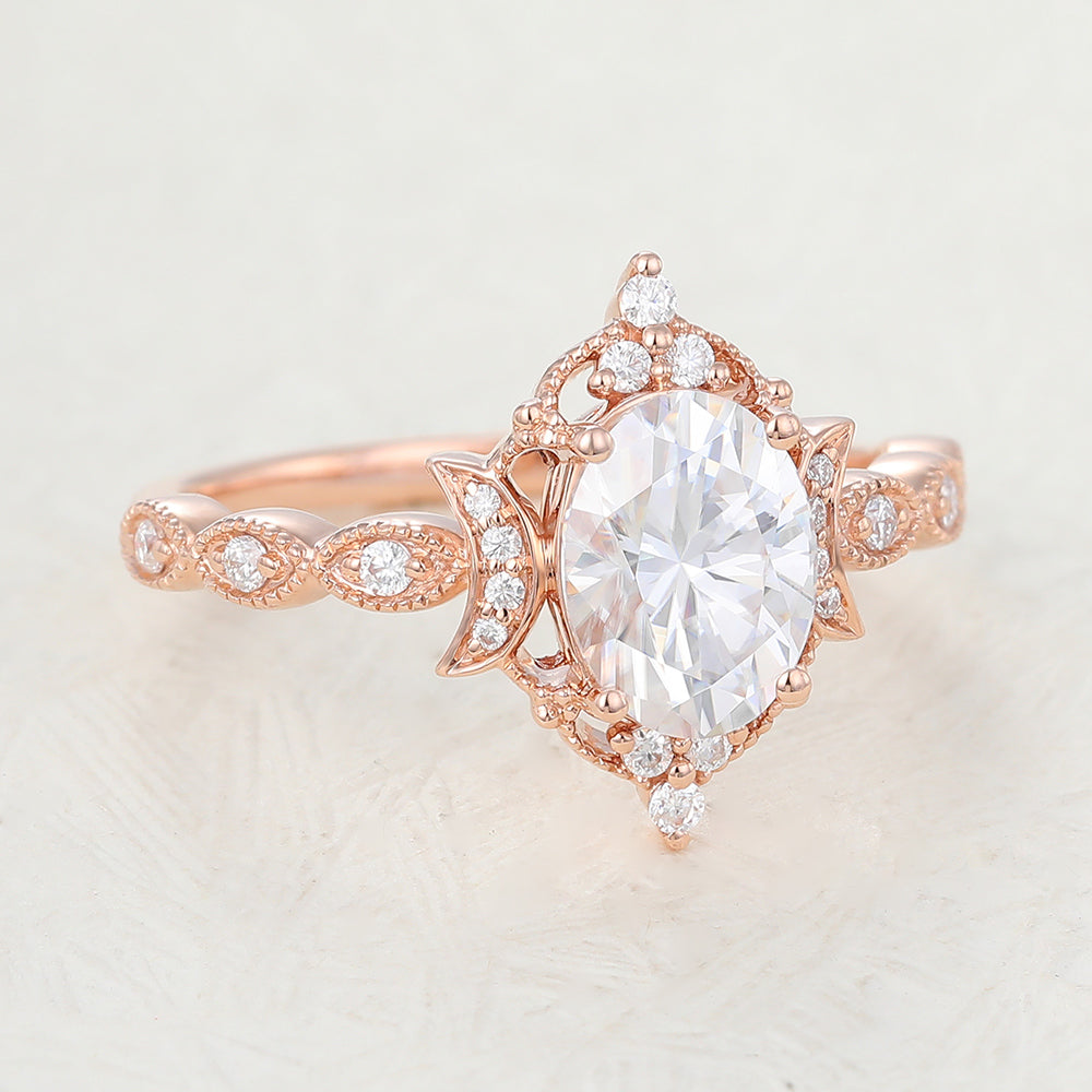 1.33 CT Oval Vintage Cluster & Pave Moissanite Engagement Ring