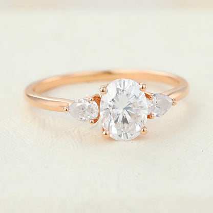 1.33 CT Oval Three Stone Moissanite Engagement Ring