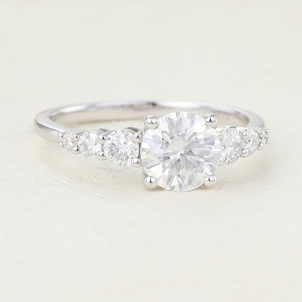 0.88 CT Round Shaped Moissanite Engagement Ring In Cluster Design