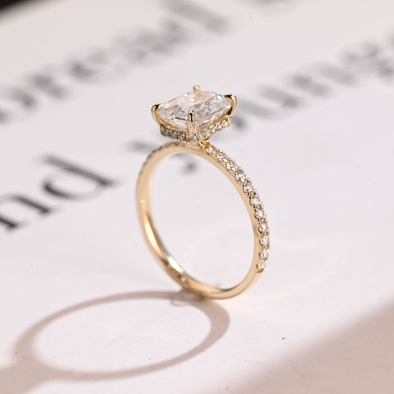 2.0 CT Radiant Pave Moissanite Engagement Ring