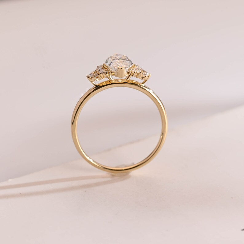 2.0 CT Marquise Cluster Moissanite Engagement Ring