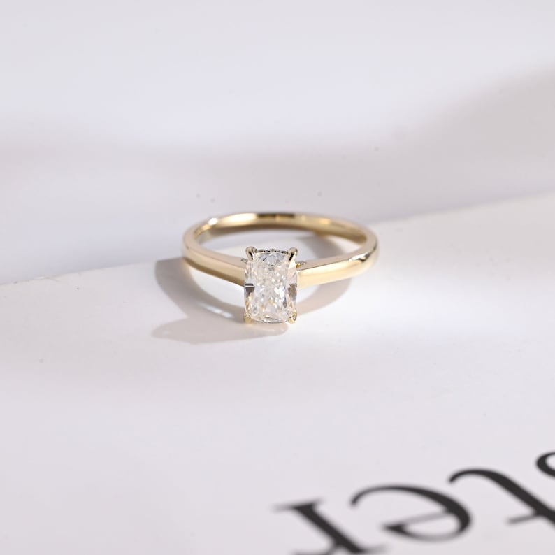 2.5 CT Elongated Cushion Hidden Halo Moissanite Engagement Ring