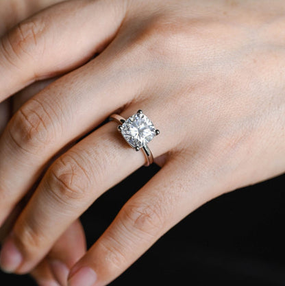 2.0 CT Cushion Solitaire Moissanite Engagement Ring