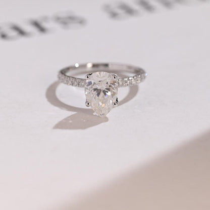 2.0 CT Pear Pave Moissanite Engagement Ring