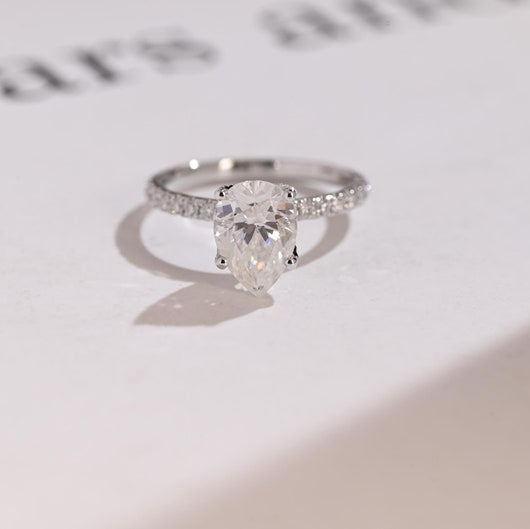 2.0 CT Pear Pave Moissanite Engagement Ring