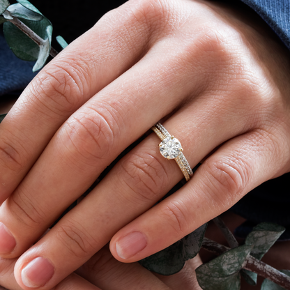 1.0 CT Round Pave Moissanite Engagement Ring