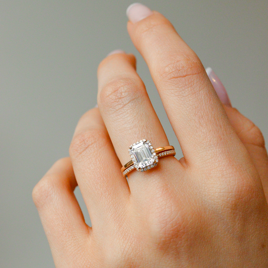 1.75 CT Emerald Halo Moissanite Engagement Ring