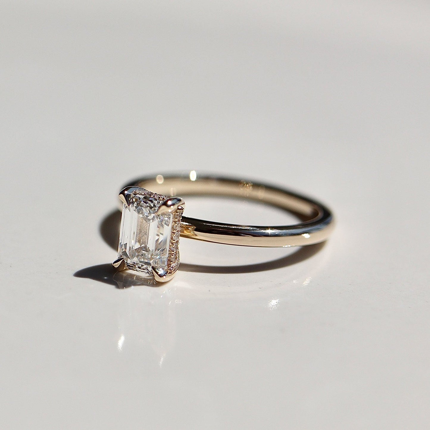1 CT Emerald Hidden Halo Moissanite Engagement Ring