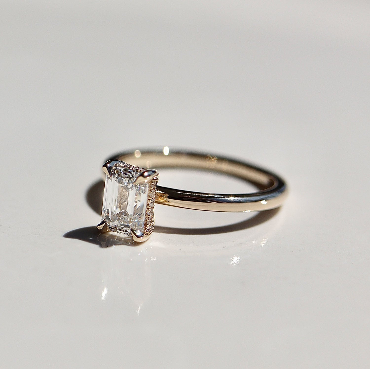 1 CT Emerald Hidden Halo Moissanite Engagement Ring