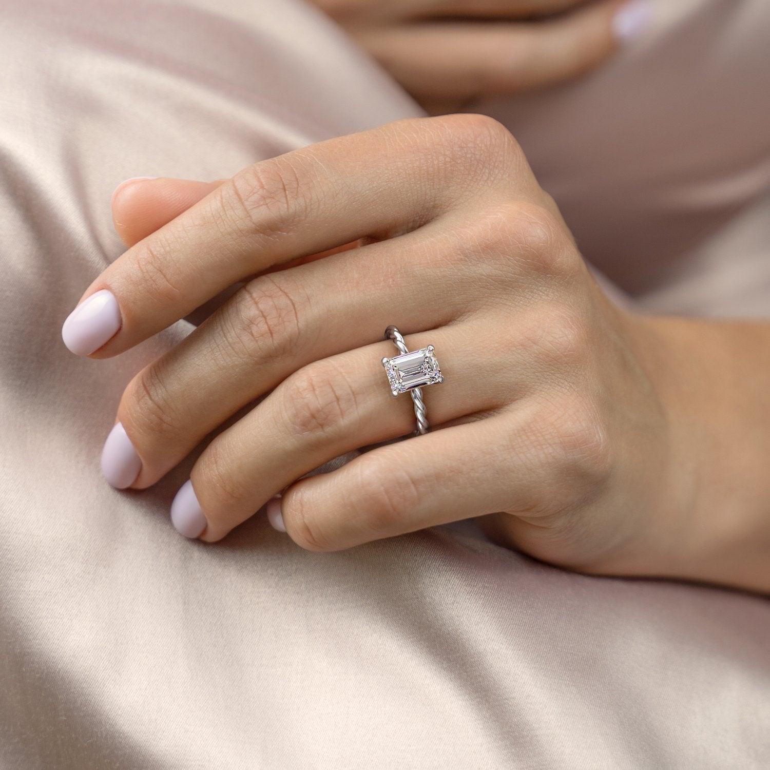 1.91 CT Emerald Hidden Halo Moissanite Engagement Ring