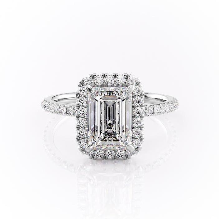 2.10 CT Emerald Halo & Pave Moissanite Engagement Ring