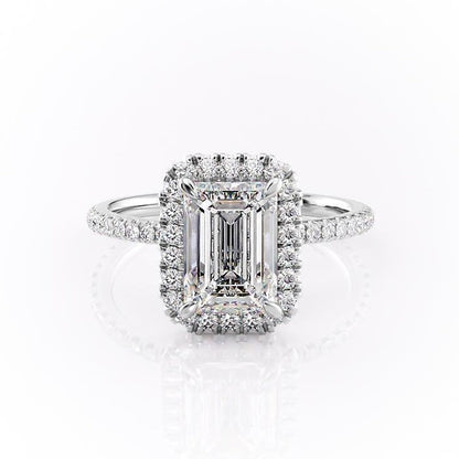 2.10 CT Emerald Halo & Pave Moissanite Engagement Ring