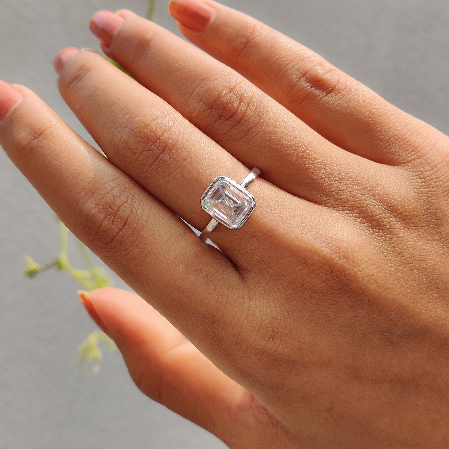 2 CT Emerald Bezel Moissanite Engagement Ring