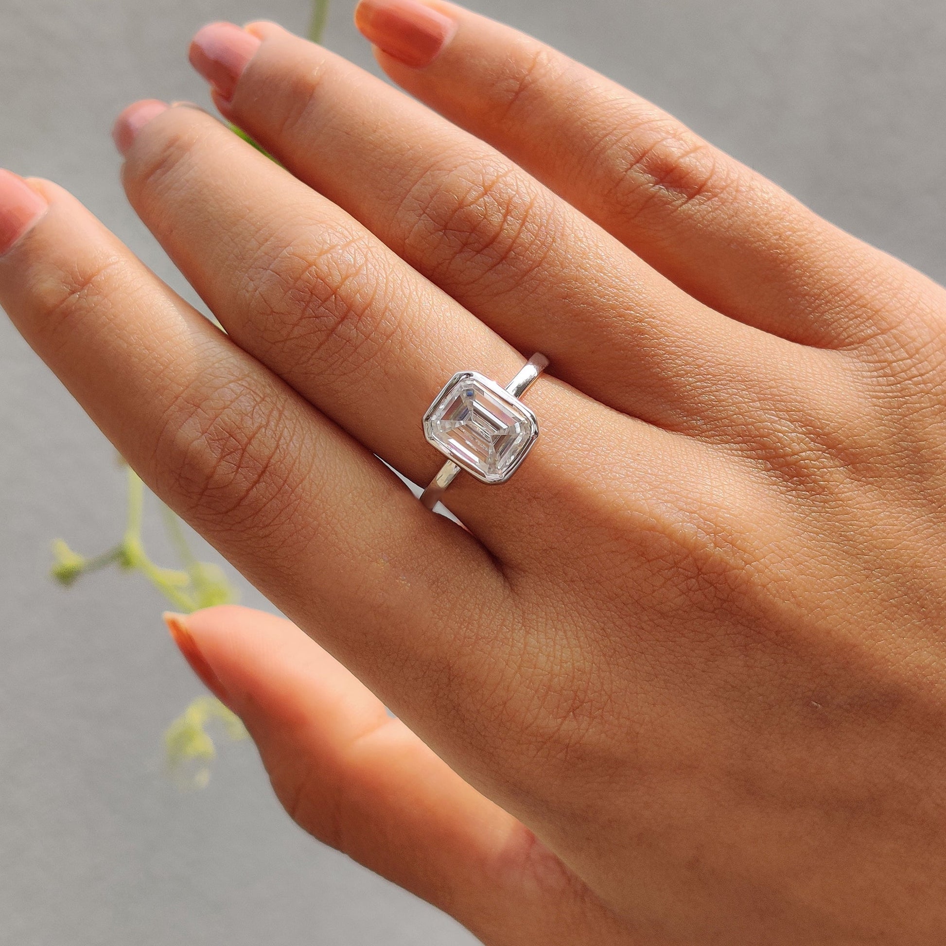 2 CT Emerald Bezel Moissanite Engagement Ring