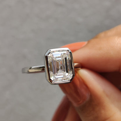 2 CT Emerald Bezel Moissanite Engagement Ring